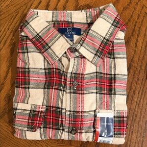 George Men's Casual Red and Cream Plaid Shirt